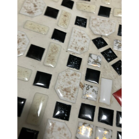 Large Vintage Mosaic  Tile  platter, White Red Black Gold square tiles MCM - Picture 4 of 16